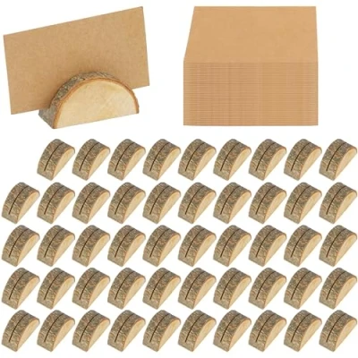 Afbeelding van Belle Vous Set van 2 x 50 houten kaarthouders rustieke houders voor tafelnummers naam en plaatskaarten ideaal verjaardags of bruiloftstafel
