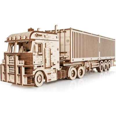 Afbeelding van Eco Wood 3D Houten Puzzel Truck “Road King met Container Semitrailer Modelbouw