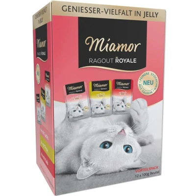 Afbeelding van 12x100g Ragout Royale Kalkoen, Zalm, Kalf Miamor Kattenvoer