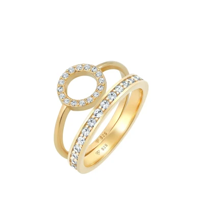 Afbeelding van Elli 2 PACK Circle Classic Ring goldcoloured, Dames, Maat: 54, Gold coloured