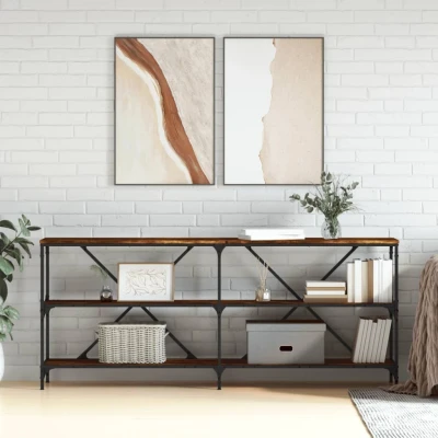 Afbeelding van Wandtafel 180x30x75 cm bewerkt hout en ijzer gerookt eikenkleur