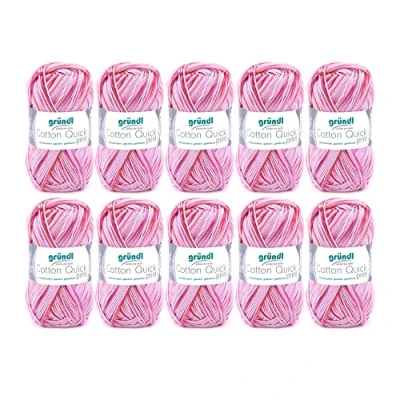 Afbeelding van Gründl Cotton Quick Print breigaren/haakgaren (kleurrijk garen van 100% katoen, Oeko Tex gecertificeerd, 50 g/125 m, naalddikte: 3 4, 10 x g), roze fuchsia multicolor, 35 24 7 cm