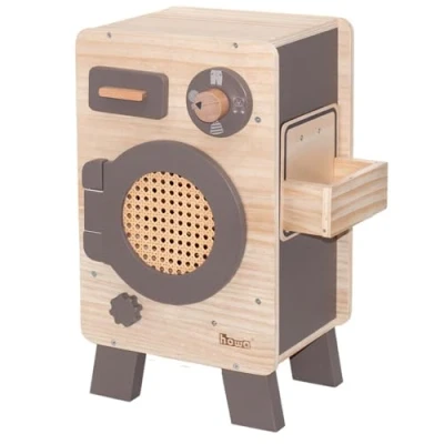 Afbeelding van Howa Houten Kinderwasmachine Speelgoedwasmachine van Hout met Roterende Trommel, Naturel Taupe 4826
