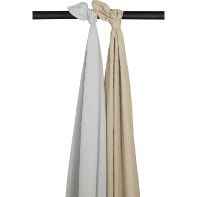 Afbeelding van Meyco Swaddle Doek Pre Washed Light Gey En Sand 2 pack