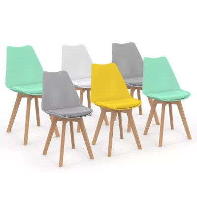 Afbeelding van Lot de 6 chaises scandinaves SARA mix color pastel jaune, blanc, gris clair x2, vert mentholé x2