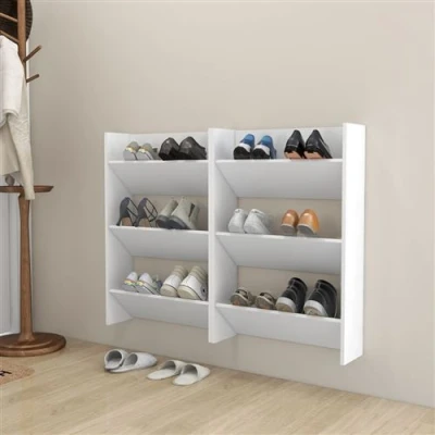 Afbeelding van vidaXL Wandschoenenkasten 2 st 60x18x90 cm spaanplaat wit