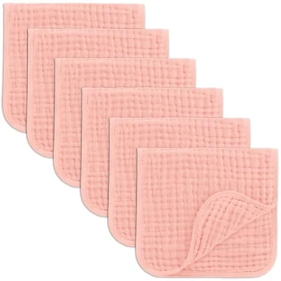 Afbeelding van Comfy Cubs Muslin Burp Doekjes, verpakking van 6 grote washandjes, 100% katoen, extra lagen en absorberend, zacht (roze, stuks)