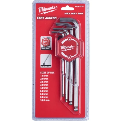 Afbeelding van MILWAUKEE 4932478621 Haakse schroevendraaierset 1.5, 2, 2.5, 3.0, 4.0, 5.0, 6.0, 8.0, 10.0 Chroom vanadium staal 9