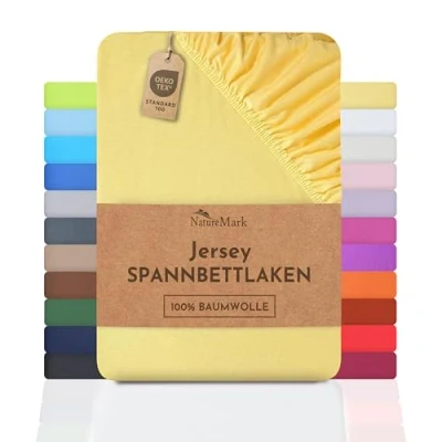 Afbeelding van NatureMark hoeslaken, hoeslaken van 100% jersey Kwaliteit conform Oeko Tex Standard 100, katoen, geel, 180 x 200 cm