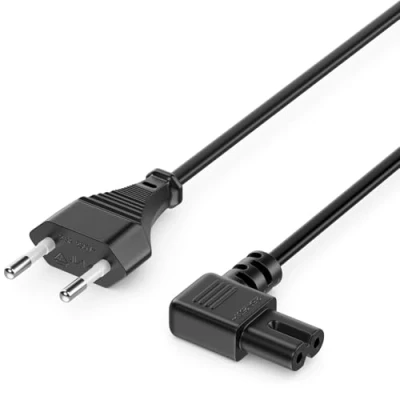Afbeelding van deleyCON 1m Voedingskabel Stroomkabel Stekker Type C Eurostekker naar C7 Connector met Hoek van 90 Euro Kabel voor Kleine Apparetn 8 TV Blu Ray Huishoudelijke Apparaten Voedingsadapters Zwart
