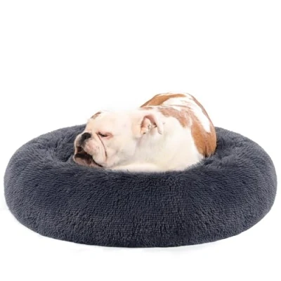 Afbeelding van Feandrea Pluizig hondenbed, kattenbed, donutkussen, wasbaar, uitneembare centrale vulling, lang pluche, diameter 80 cm, donkergrijs, PGW040G02