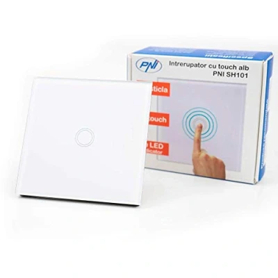 Afbeelding van PNI SH101 glazen aanraakschakelaar, wit met led indicator