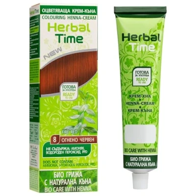 Image de Herbal Time Coloration de Cheveux Naturelle Henné Couleur Rouge Ardent Nº 8 Couvre les Blancs Semi Permanente Sans Ammoniaque, Sulfate et Parabène 75ml