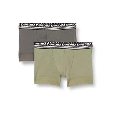 Afbeelding van DIM Heren Stay and Fit katoen 3D Flex x2 boxershorts, olijfgroen/legergrijs