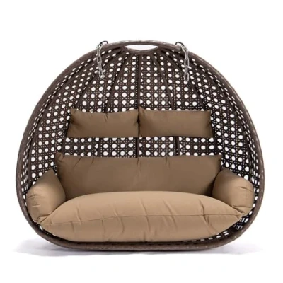 Afbeelding van Mand hangstoel Polyrattan TWIN Grijs Met kussens + ketting