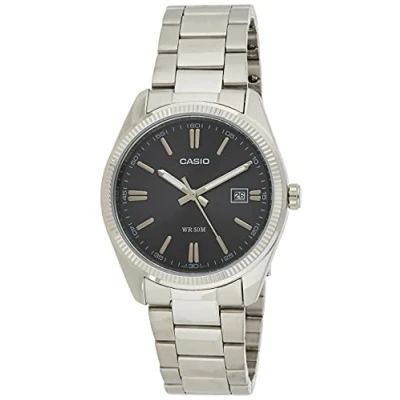 Afbeelding van Casio MTP 1302D 1A1 Classic herenhorloge kwarts analoog zwarte wijzerplaat armband staal grijs, Zwart/Grijs,