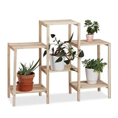 Afbeelding van Relaxdays plantenrek hout plantenetagère rustiek bloemenrek voor binnen naturel M