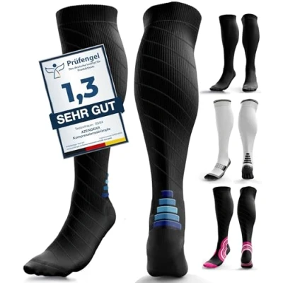Afbeelding van aZengear compressiekousen voor dames en heren (20 30 mmHg klasse 2) vliegreizen, Pro Sport, recuperatie, anti trombose, zwart/rood, maat S M