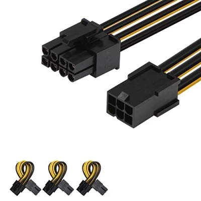 Afbeelding van J&amp;D 6 pins naar 8 polige PCIe Express Power Adapter Kabel, (3 stuks) Grafische videokaart voedingskabeladapter, 4 inch / 10 cm, zwart