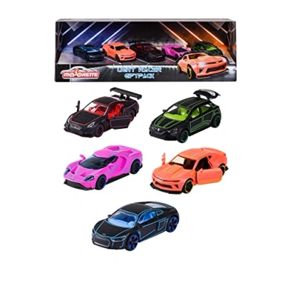 Afbeelding van Majorette Light Racer geschenkdoos 5 miniatuurauto&#039;s van erkende merken 7,5 cm Neonkleuren