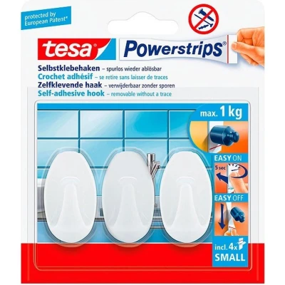 Afbeelding van Klevende haak Tesa 57533 Powerstrips small ovaal 1kg wit 3 stuks
