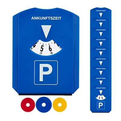 Afbeelding van Relaxdays parkeerschijf set van 10 winkelwagenmuntjes ijskrabber parkeerkaart
