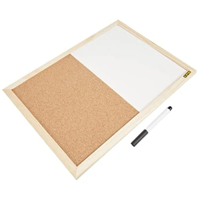 Image de Bi Office Budget Tableau Mixte, d’Affichage en Liège et Blanc Effaçable à Sec, Cadre Bois, 40 x 30 cm