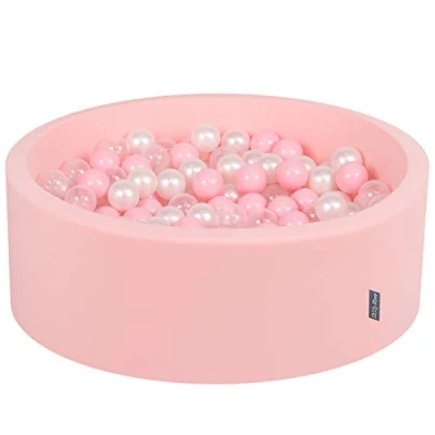 Afbeelding van KiddyMoon 90 x 30 cm/300 ballen met een diameter van 7 cm, rond ballenbad voor baby&#039;s, gemaakt in de EU, roze: Poederroze parelmoer transparant