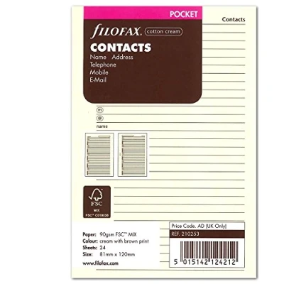 Afbeelding van Filofax vulling pocket notitiepapier voor contacten crème