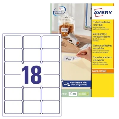 Afbeelding van Etiket Avery L6025REV 25 63.5x46.6mm afneembaar wit 450stuks