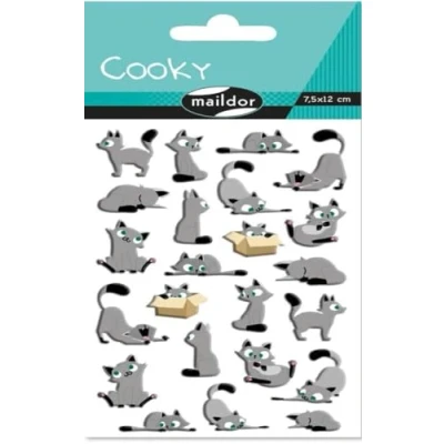 Afbeelding van Maildor CY015O GOMMETTES 3D Cooky 1 bord 12 x 8 cm 15 stickers kleine katten