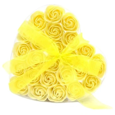 Afbeelding van Zeep Bloemen Gele Rozen 24 stuks Hartvormige Cadeauverpakking