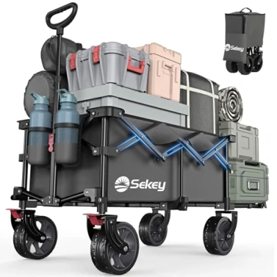 Afbeelding van Sekey Flexi 4019 XXL opvouwbare viswagen met achterklep, uittrekbaar, 135 liter en 200 l, in vier richtingen inklapbaar tot 150 kg, olijfgroen