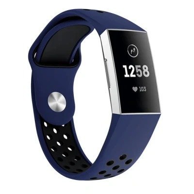 Afbeelding van Fitbit Charge 3 &amp; 4 siliconen DOT bandje Donkerblauw / Zwart Maat: Large