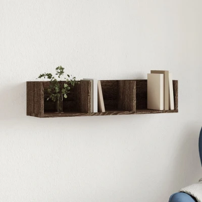 Afbeelding van Wandkast 75x18x16,5 cm bewerkt hout bruin eikenkleur