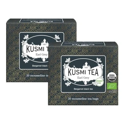 Image de Kusmi Tea Earl Grey Bio Lot de 2 boîtes Thé Noir Biologique Aromatisé à l&#039;Huile Essentielle Bergamote Caféiné 2x20 Sachets
