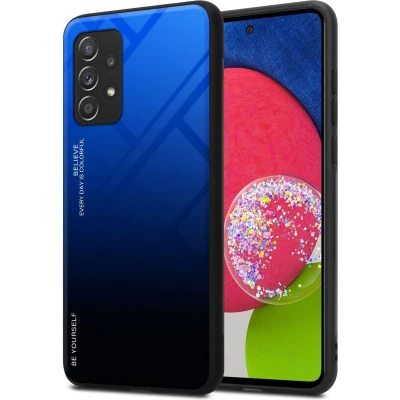 Afbeelding van Cadorabo Hoesje geschikt voor Samsung Galaxy A52 (4G / 5G) A52s in BLAUW ZWART Tweekleurige beschermhoes van TPU silicone Case Cover en achterzijde gehard glas