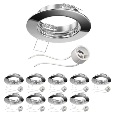Afbeelding van ledscom.de FERE 10 inbouwspots met behuizing voor in het plafond, rond, glanzend chroom (GU10/MR16/GU5,3/50 mm) incl. GU10 fitting