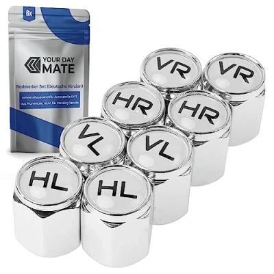 Afbeelding van Ventieldop van aluminium, 8 stuks, zilverkleurige doppen met afdichting voor autoventielen, motorfiets, scooter, aanhanger en fiets, autobandenmarkering, autoventieldop markering