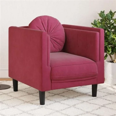 Afbeelding van Fauteuil met kussen fluweel wijnrood