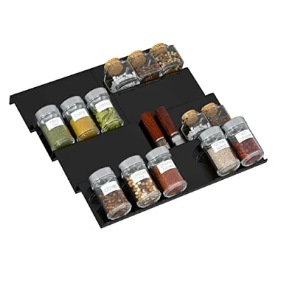Afbeelding van Sezanrpt Verstelbare kruidenlade organizer van acryl, uittrekbaar 20 cm tot 40 cm, acryl lade voor kruidenpotjes