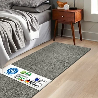 Afbeelding van KARAT Bedtapijt Barcelona, shaggy, bedomranding, voor slaapkamer en woonkamer, pluizig tapijt (80 x 200 cm, grijs)