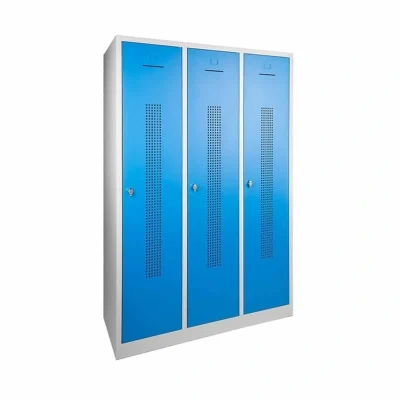 Afbeelding van Garderobekast perfo deur breed 89CM .Sluiting Met sleutel en cilinderslot. Aantal deuren 3. pootje kleur Blauw