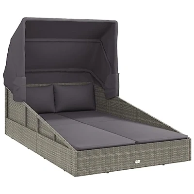 Afbeelding van Ligbed met inklapbaar dak 200x114x128 cm poly rattan grijs