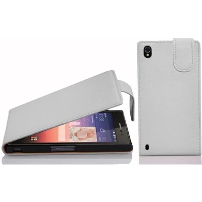 Afbeelding van Cadorabo Hoesje geschikt voor Huawei ASCEND P7 in MAGNESIUM WIT Beschermhoes flip design Case Cover van getextureerd imitatieleer