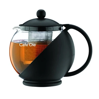 Afbeelding van Café Olé Ronde Theepot voor dagelijks gebruik, glazen pot met theezeef, ook theebladeren, 700 ml, zwart