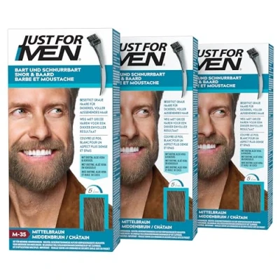Afbeelding van Just For Men Set van 3 snor en baard kleurstoffen, middelbruin, met applicatorkwast, M35, x 28,4 g
