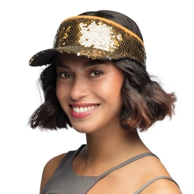 Afbeelding van Boland Zonneklep Blitz Goud Volwassenen Unisex 80s 90s Glitter Disco