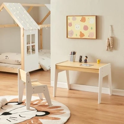 Afbeelding van Kindertafel met kinderstoel Skinnskatteberg naturel en wit [en.casa]