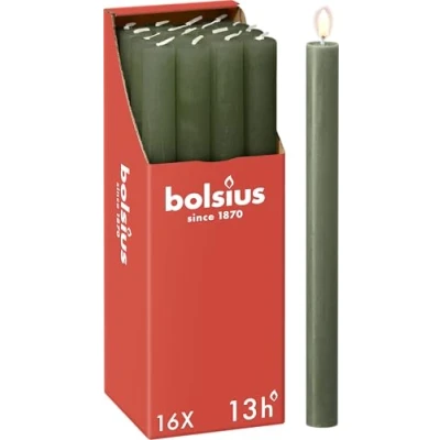 Afbeelding van Bolsius 16 Dinerkaarsen Rustiek Olijf Groen